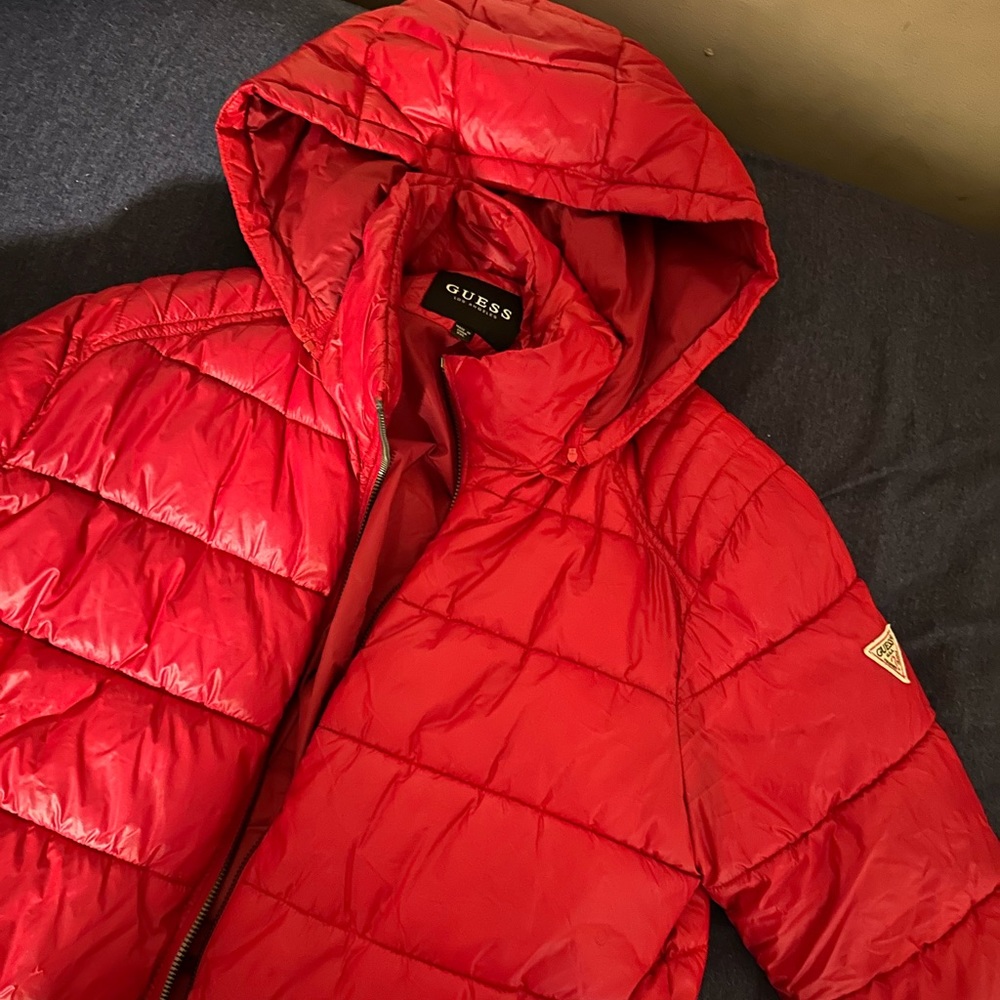 Guess Mens Red quilted zip-up Coat